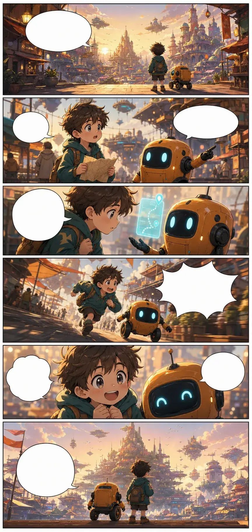 Vertical webtoon episode sample with consistent child and delivery robot characters