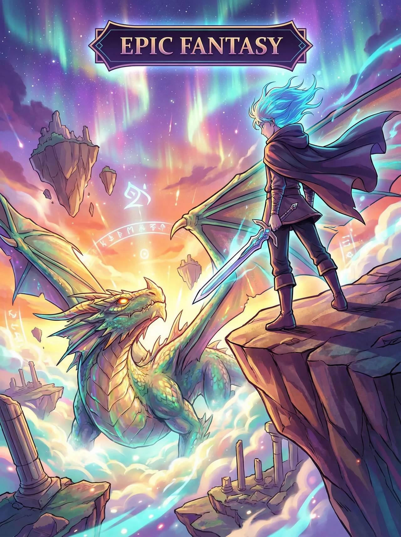 Fantasy manhwa creator output with a young hero, bright adventure world, and scroll-ready visual tone.
