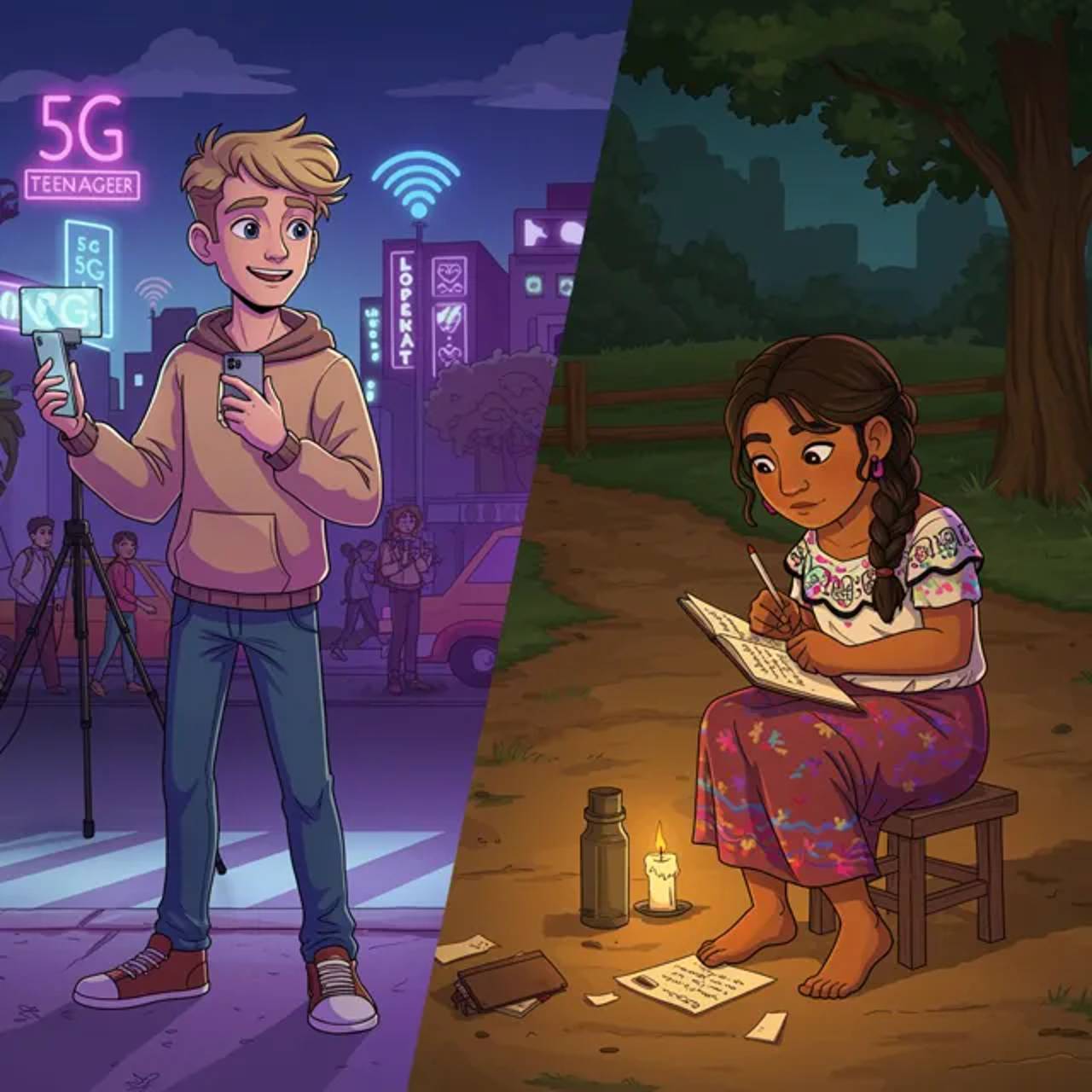 Teenagers contrast their modes of communication powered by technology.