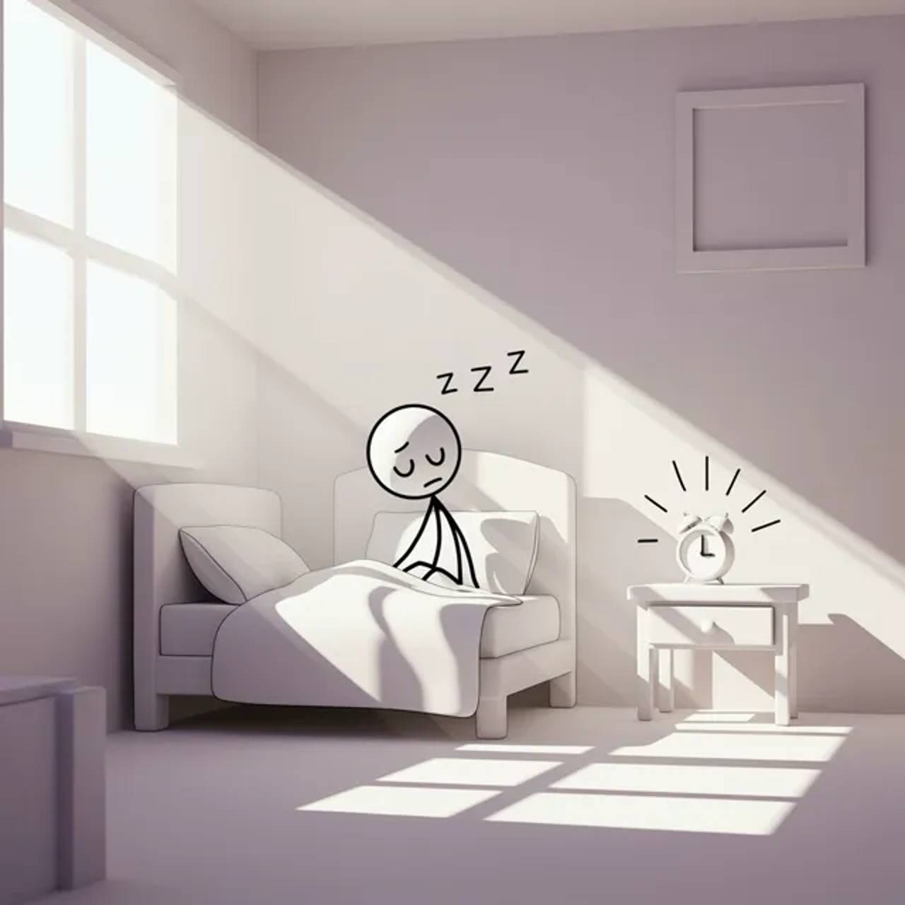 Minimalist setup: a stick figure wakes in a blank world, showing how simple lines can still create story context.