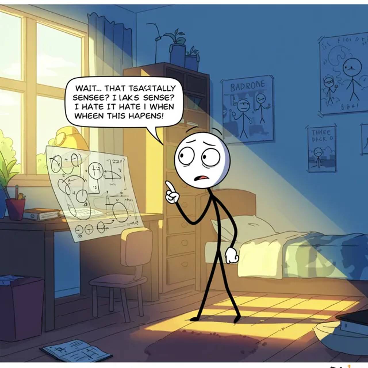 Aha ending: the character accidentally learns the material while trying to avoid the work.