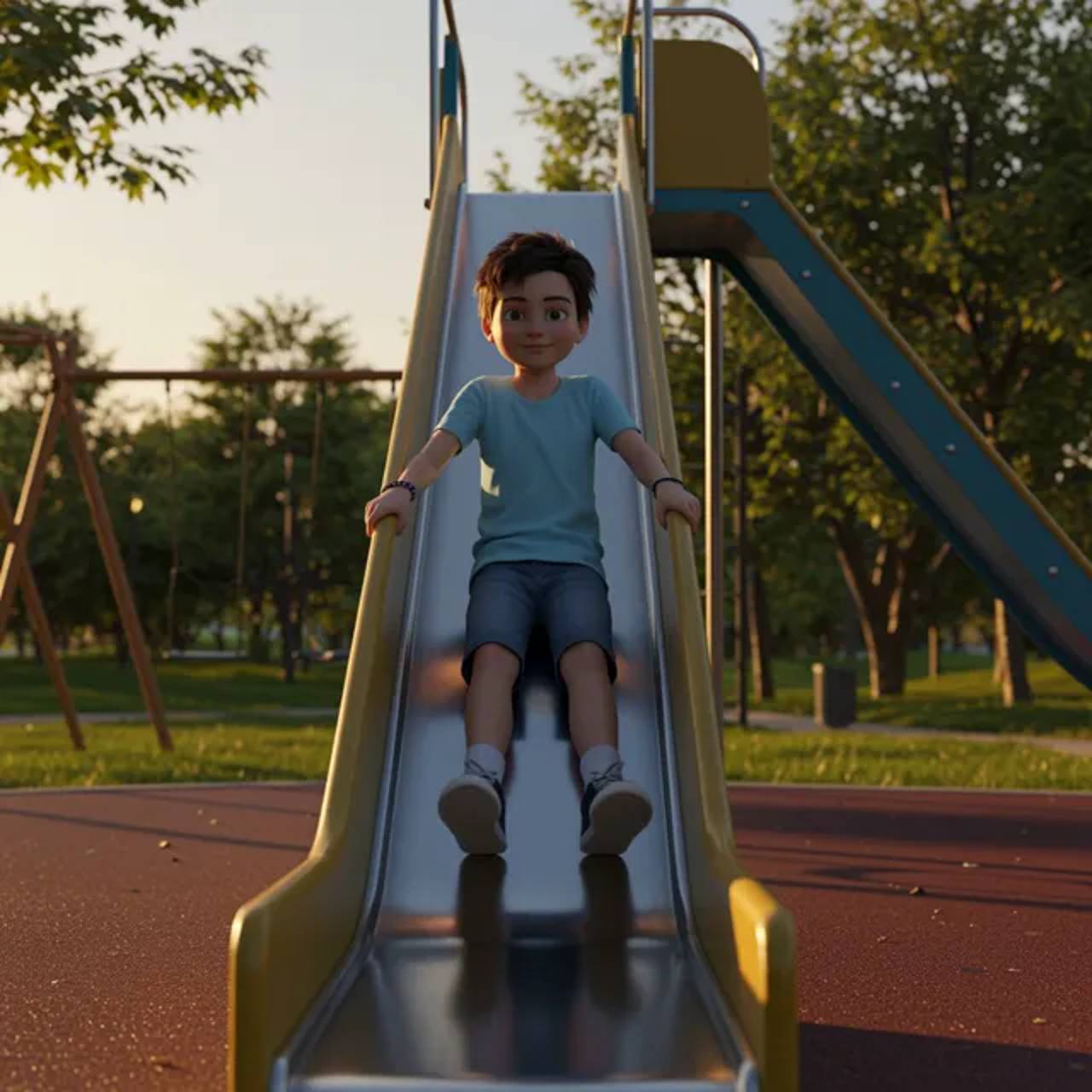 The kid observes someone brave and begins questioning their own behavior.