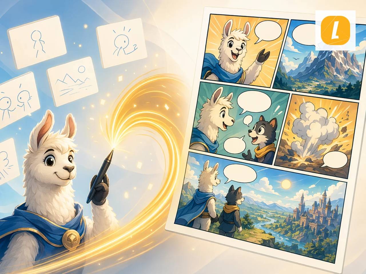 Text to Comic turning a written story into a LlamaGen comic page.