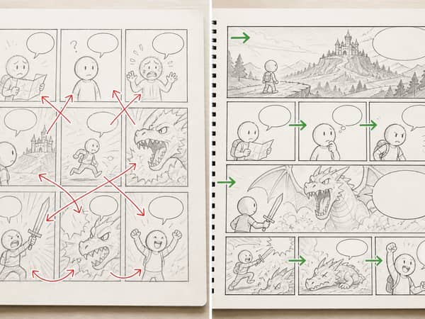 A side-by-side comparison of a messy comic thumbnail and a repaired readable thumbnail page