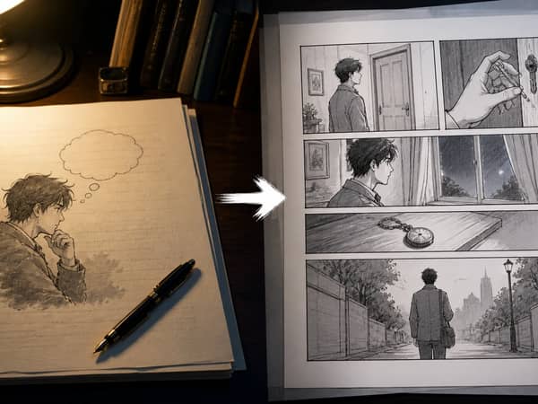 A novelist turning internal monologue into observable comic panel actions