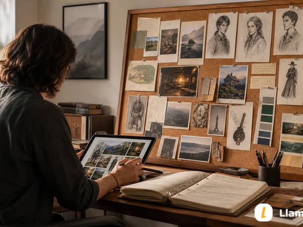 A writer converting a story bible into a visual bible wall and storyboard plan