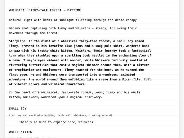 LlamaGen.AI screenplay and story view screenshot