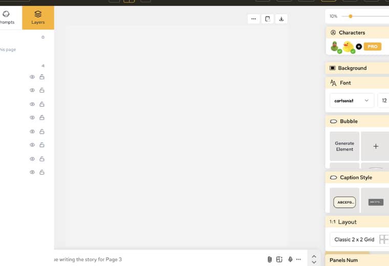 Panel stack on an empty page