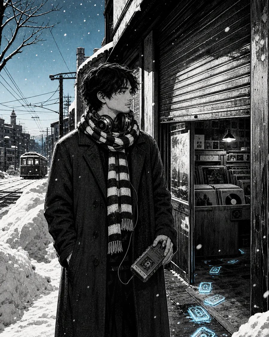 札幌の雪とレコード店を題材にしたオリジナル青年漫画の表紙