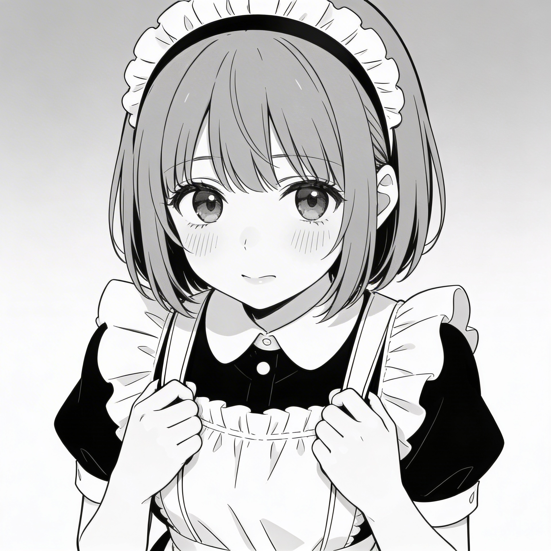 Manga Line Art: Shy Maid Portrait