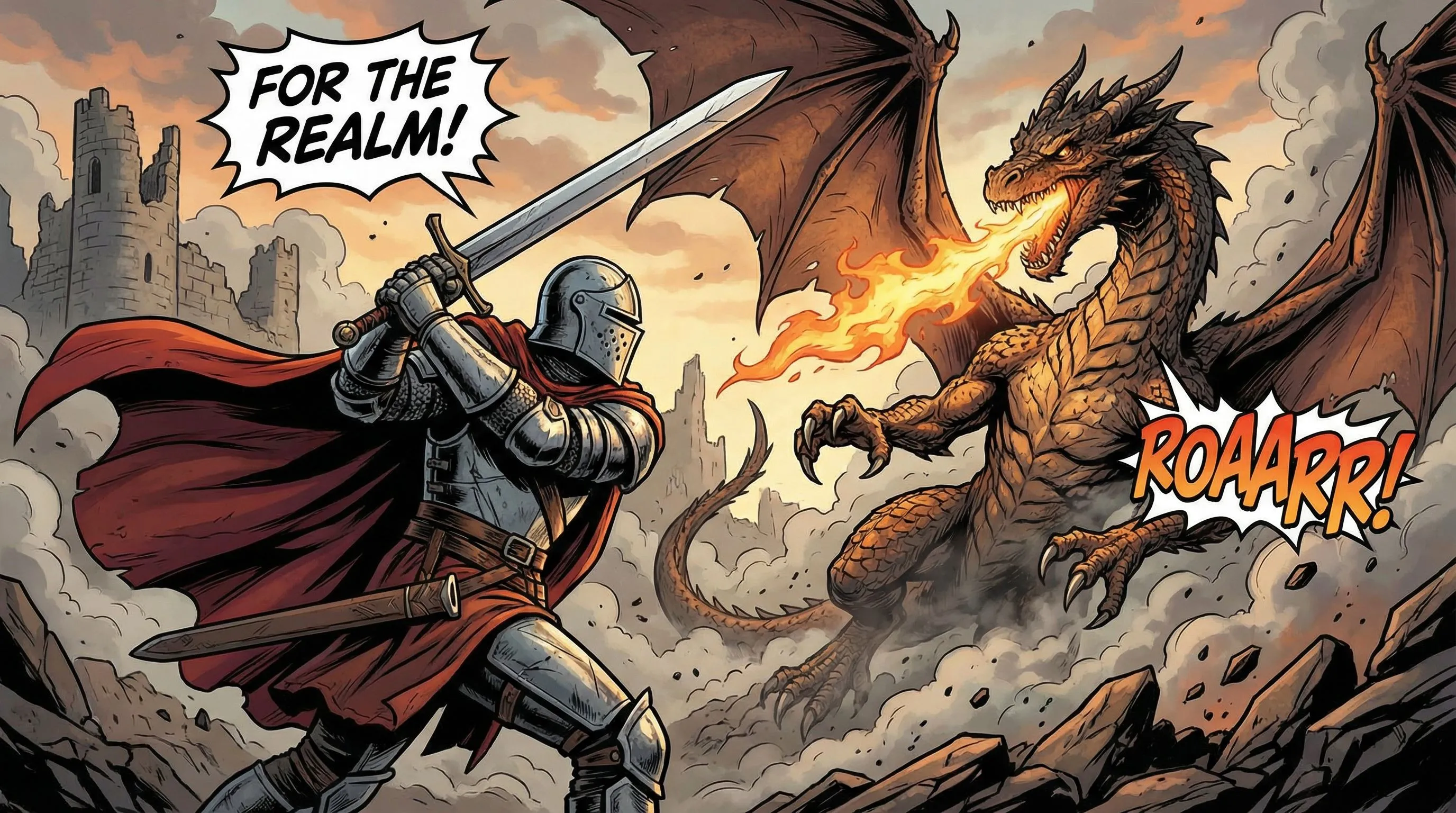 Medieval knight vs dragon