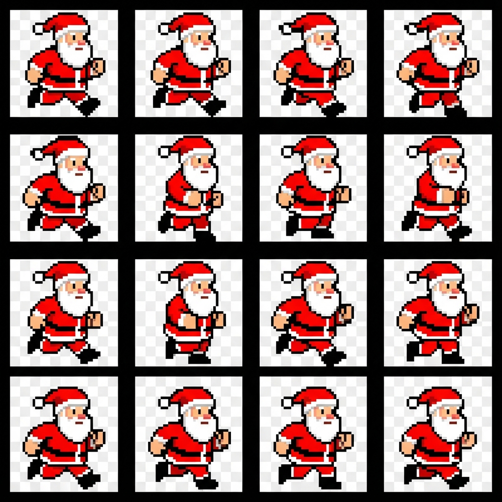 Santa Character Running Animation - 16-frame sprite sheet