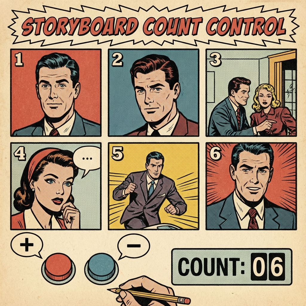 Numbered comic panels with controls
