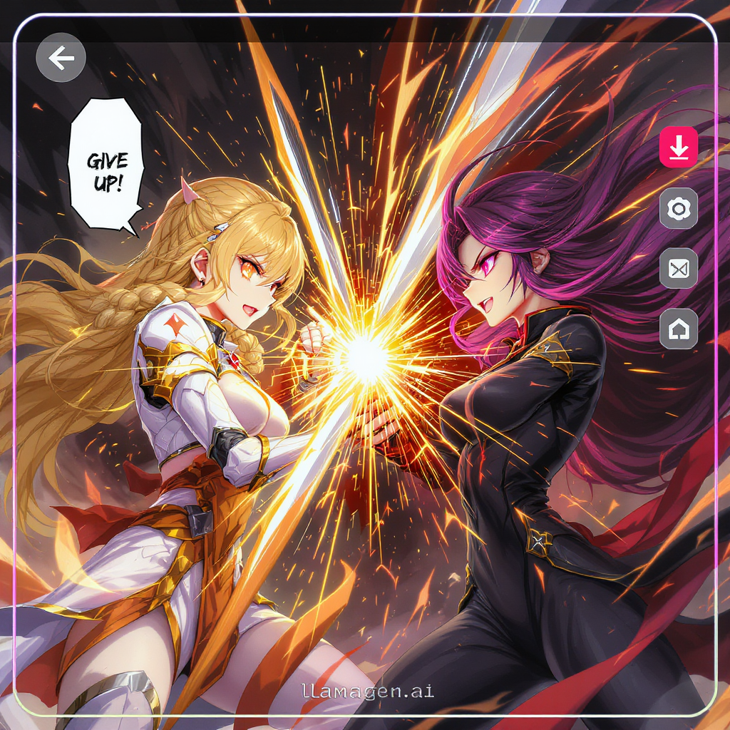 Intense anime duel, two combatants