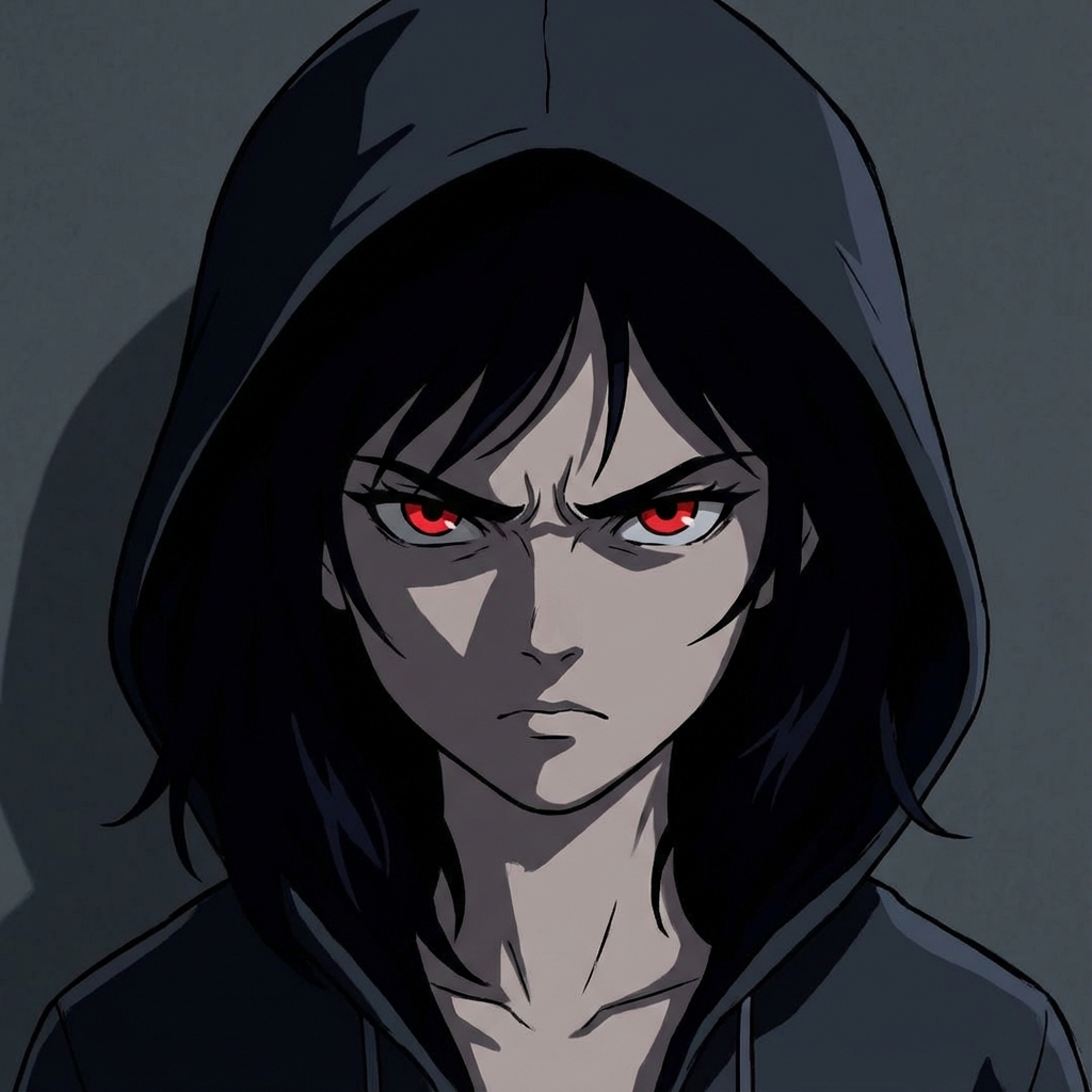 Angry expression anime character headshot