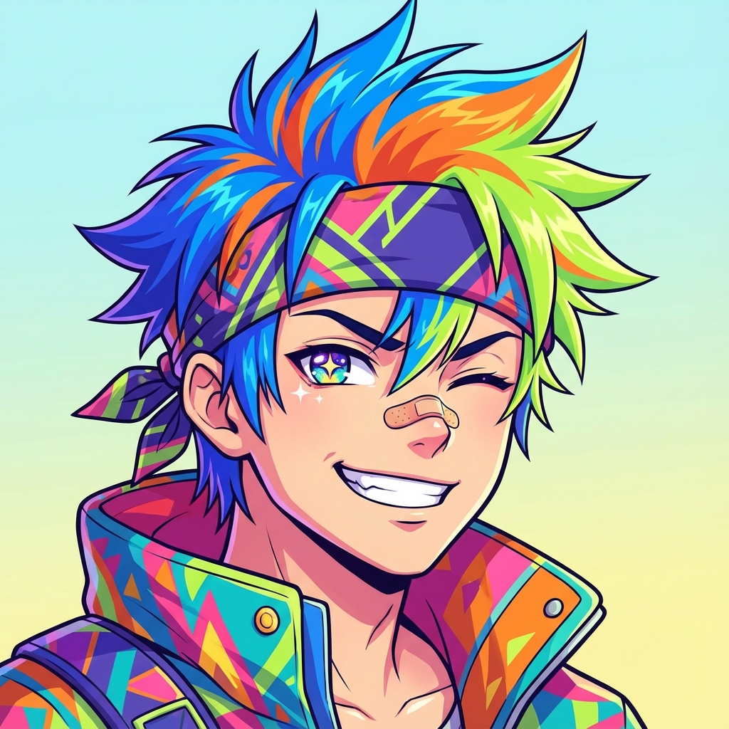 Playful expression anime character headshot