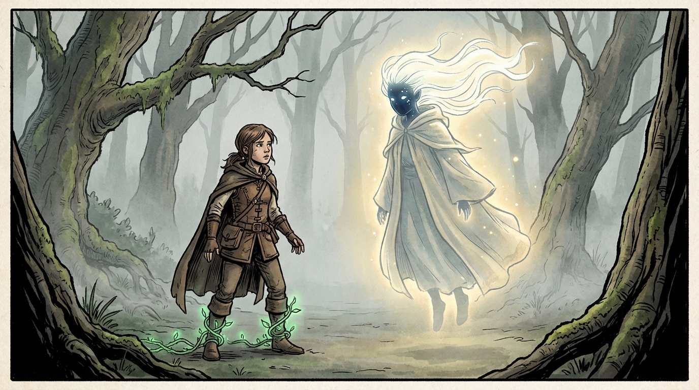 A Lost Girl Meets a Forest Spirit with Starry Eyes