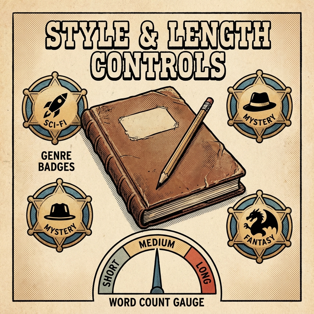 Genre badges and word count around notebook