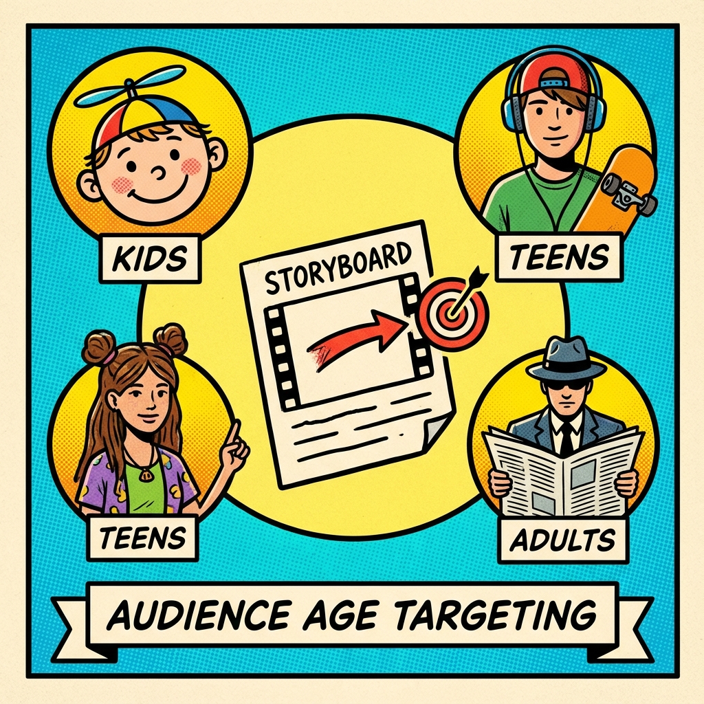 Age group icons around storyboard card