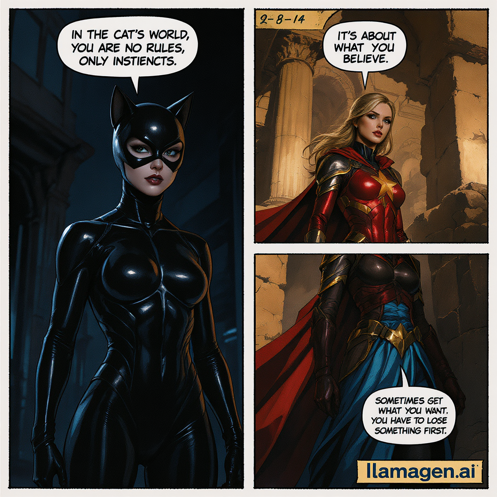 Three‑panel dramatic superhero moment