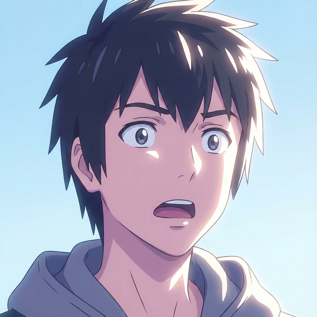 Surprised expression anime character headshot