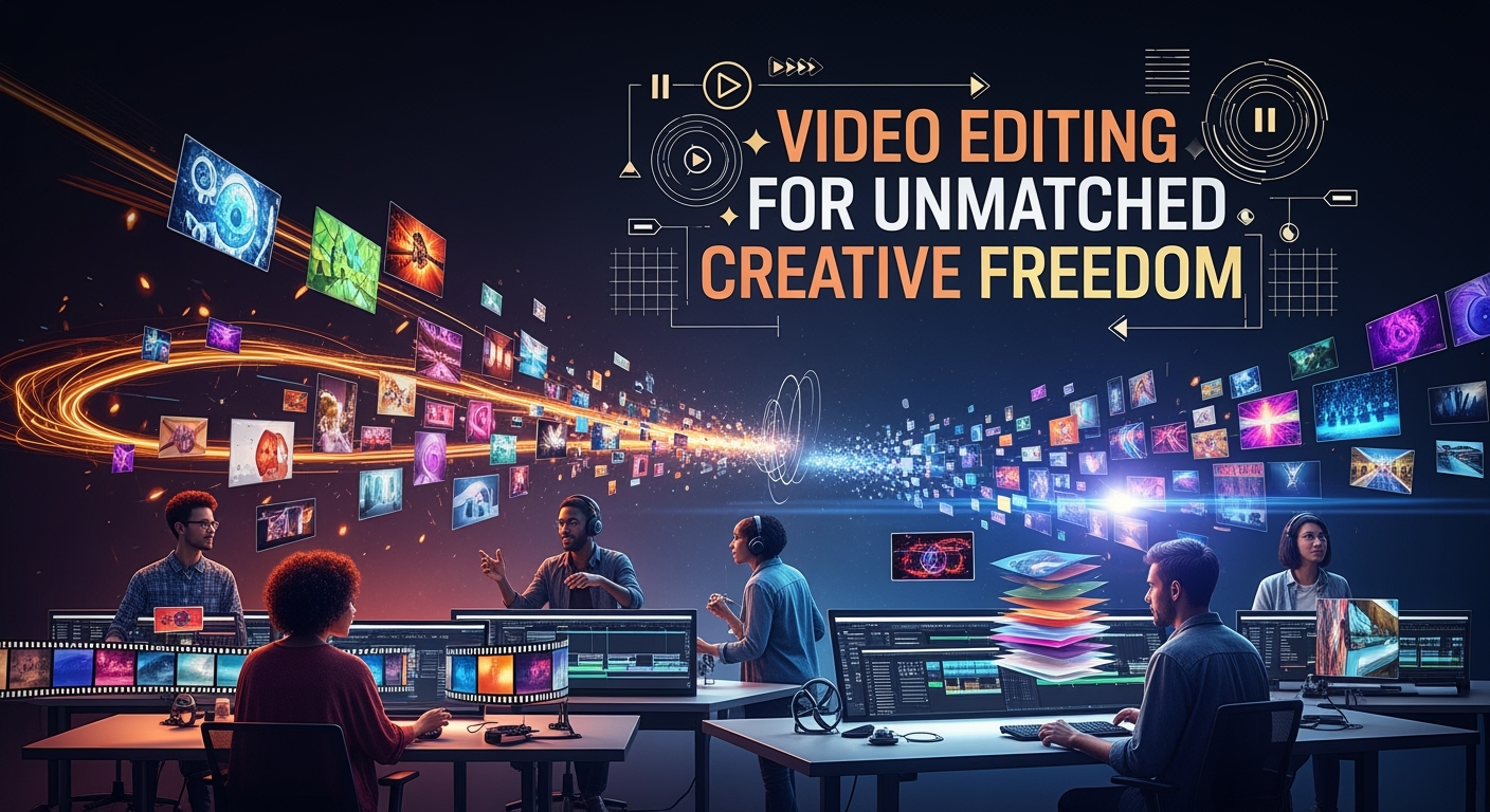 Video editing editor interface showing comic panel timeline and multimedia tools