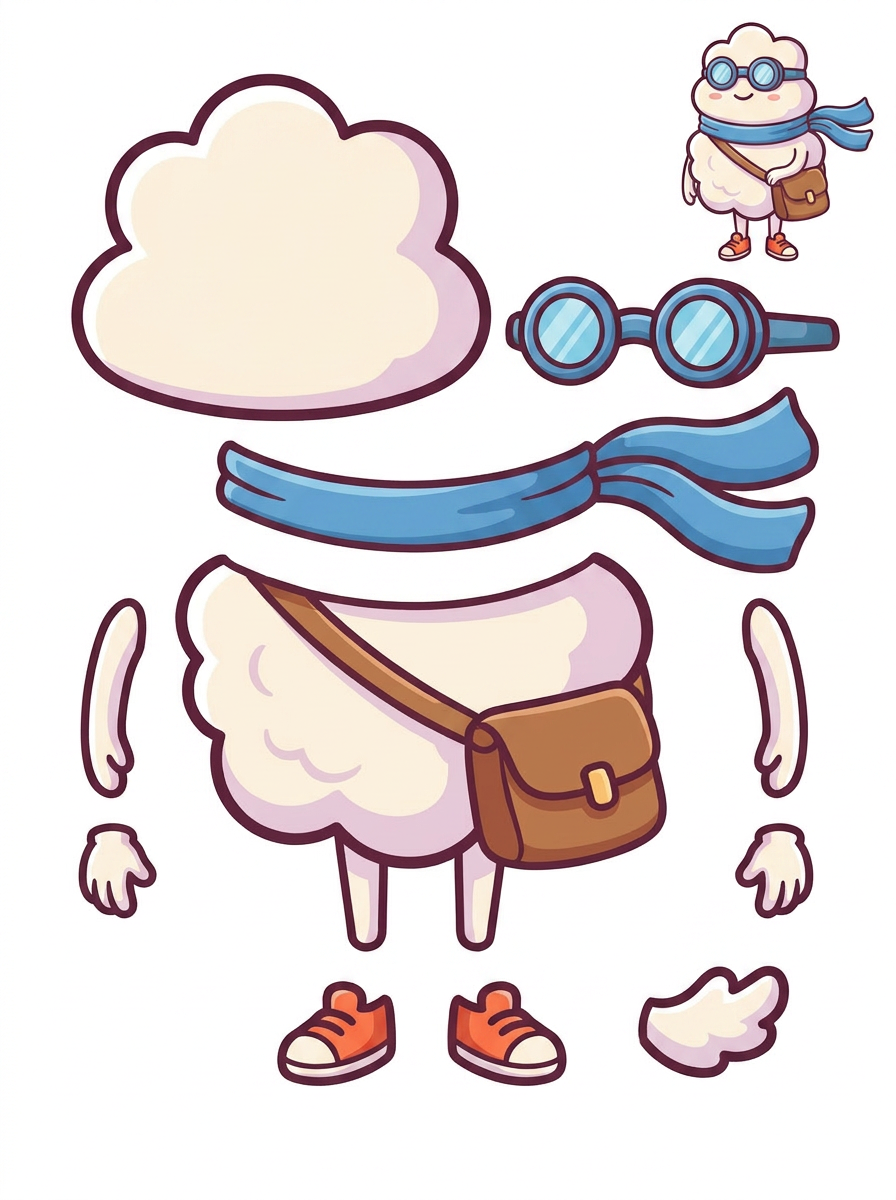 Actual generated cartoon character parts sheet