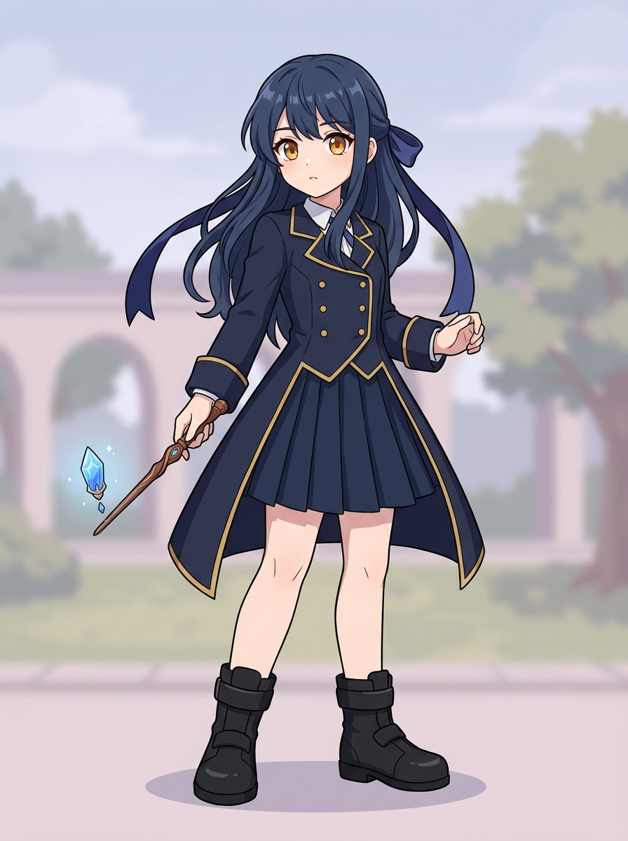 魔法を学ぶアニメ風の学生の元の全身イラスト