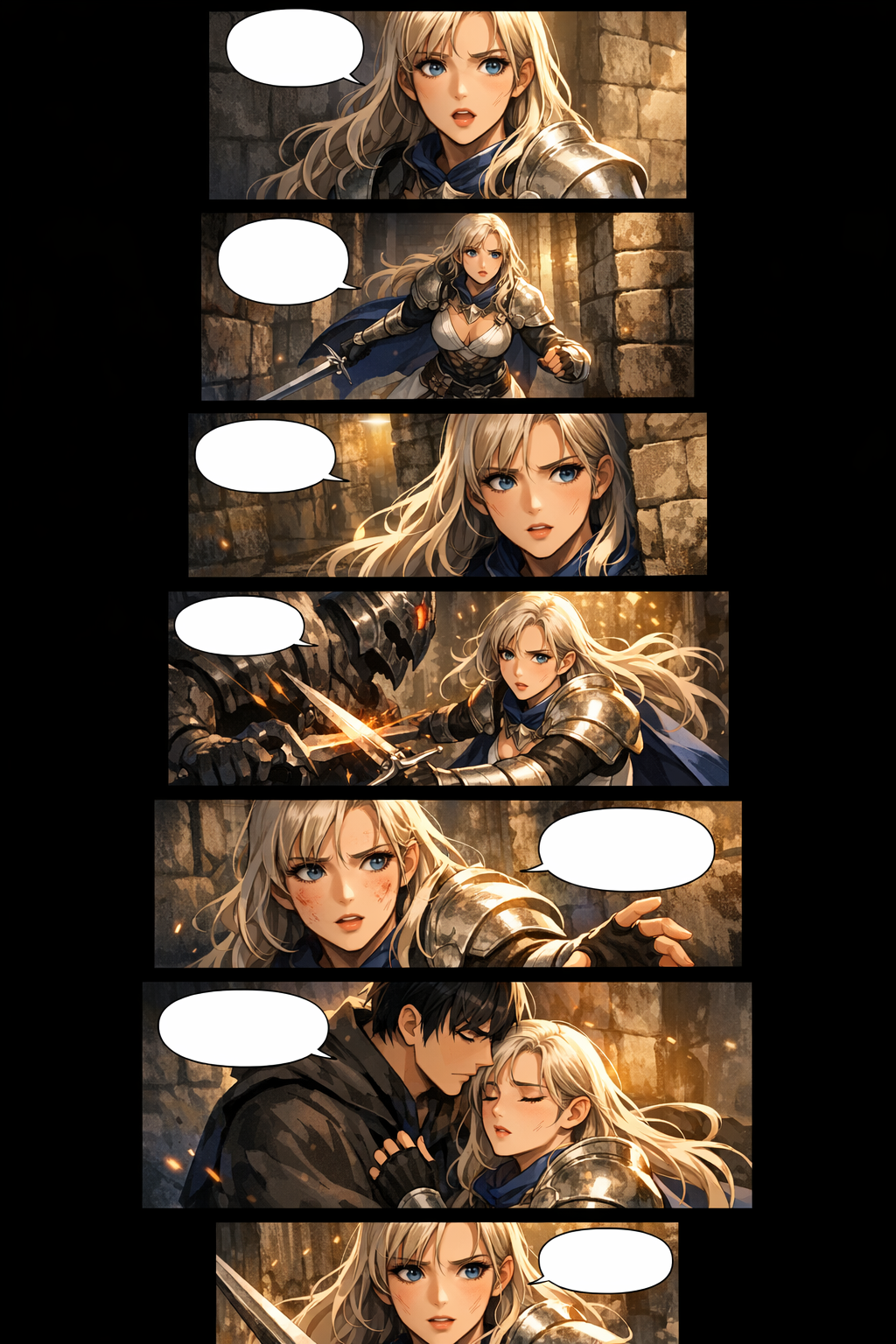 帶有戲劇性奇幻場景及專業滑動格式的直式 webtoon 分鏡
