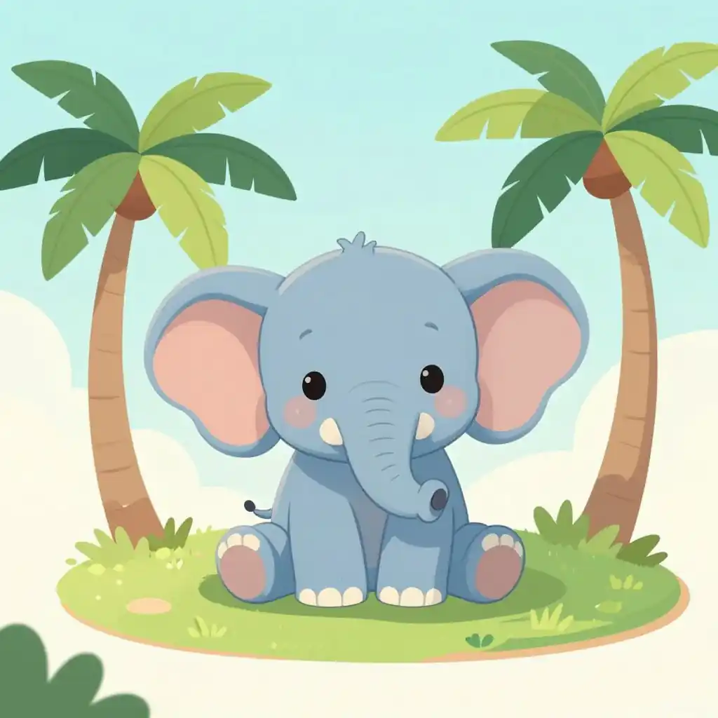 Whimsical Baby Elephant on Dreamy Island style AI art example