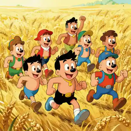 Joyful Comic Heroes in a Golden Wheat Field solution proof sample