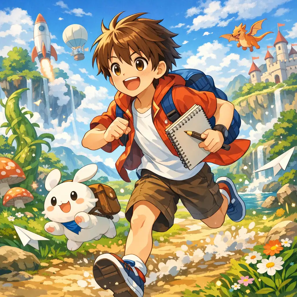 For Example Anime Dynamic Anime-Style Boy Running in Urgent Motion AI Art Generator for ...