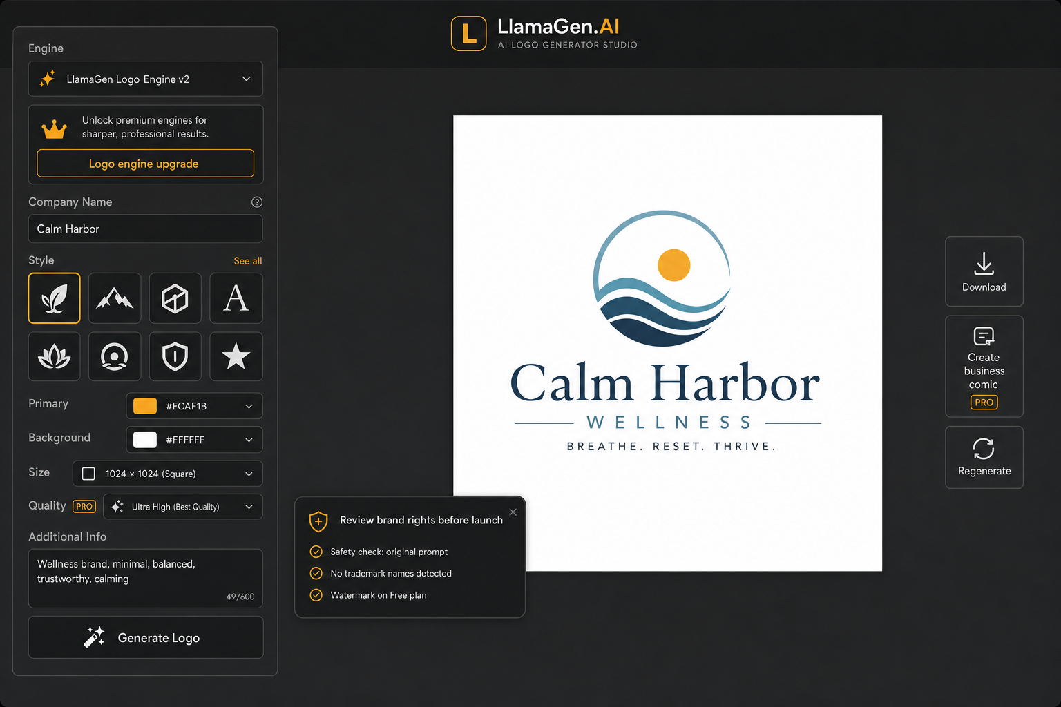 Brand safety example for an AI generated logo