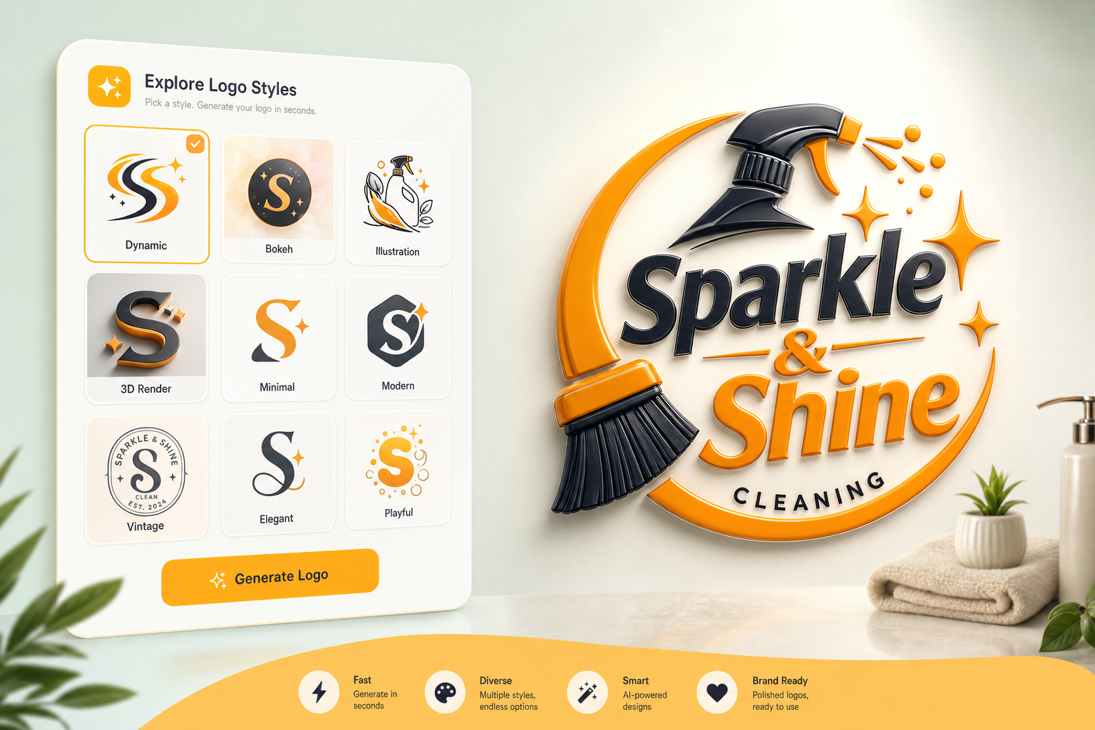 AI logo styles and generated logo example