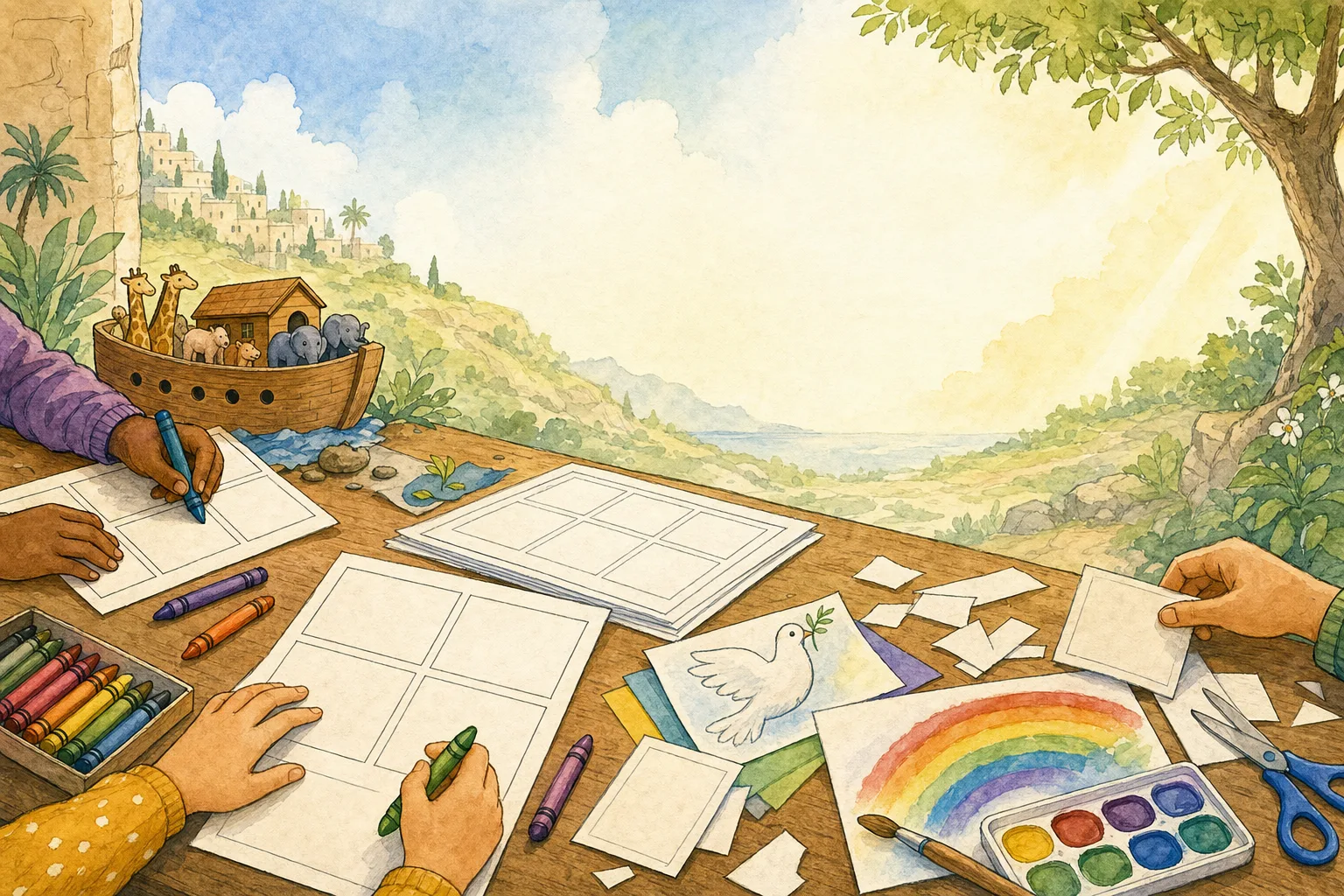 Exemple de storyboard de BD biblique pour enfants et école du dimanche