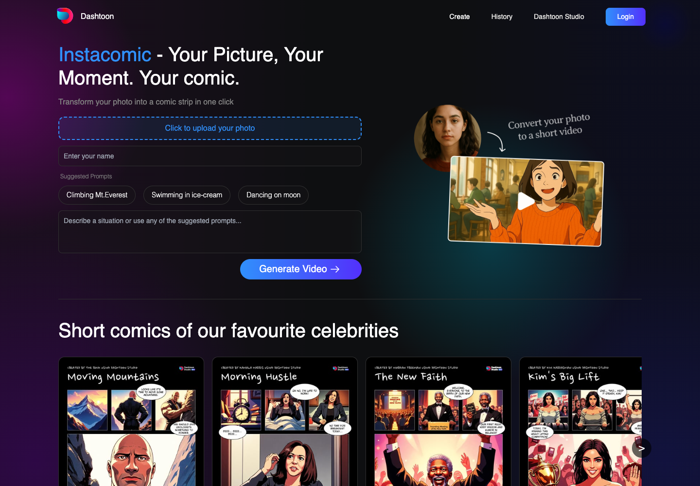 Dashtoon AI comic generator screenshot for writer workflow comparison