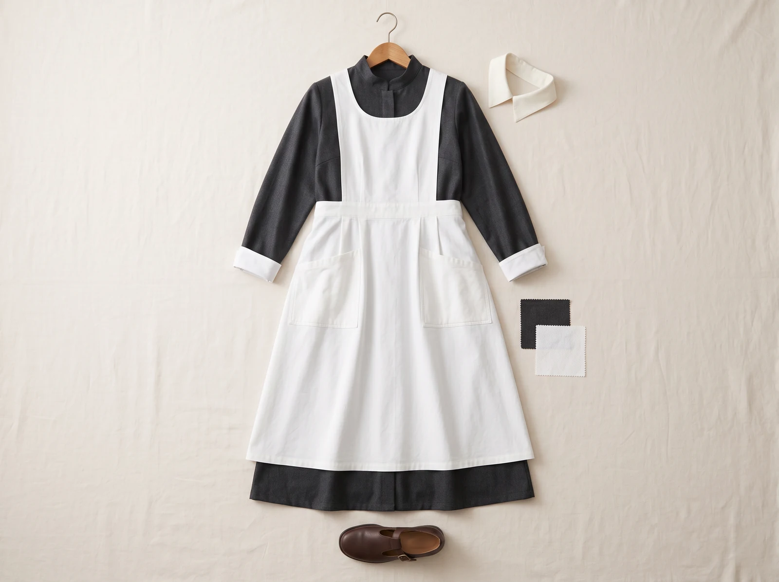 Um flatlay de design com avental profissional e uniforme de serviço de mangas longas