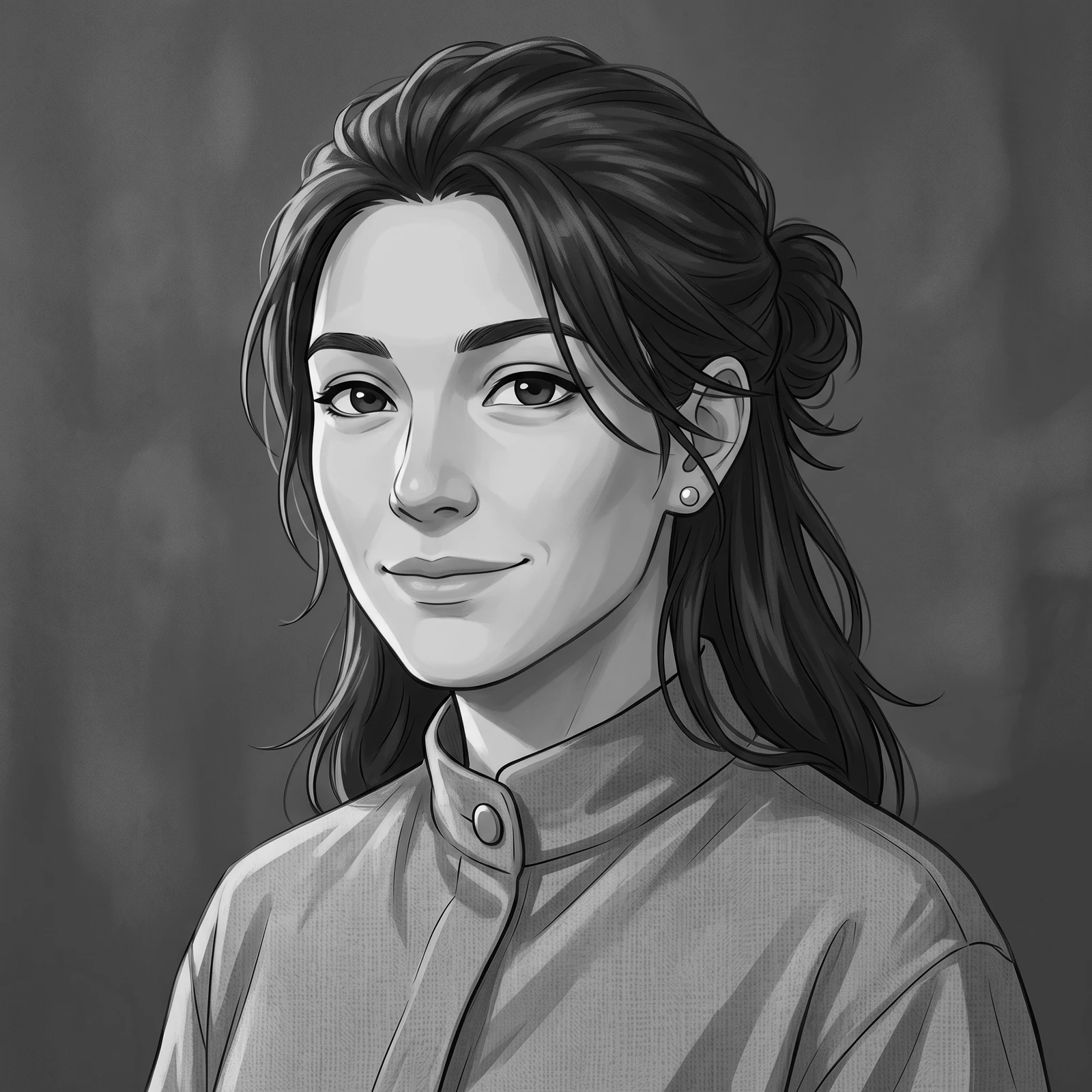 An expressive original adult anime portrait with strong tonal contrast
