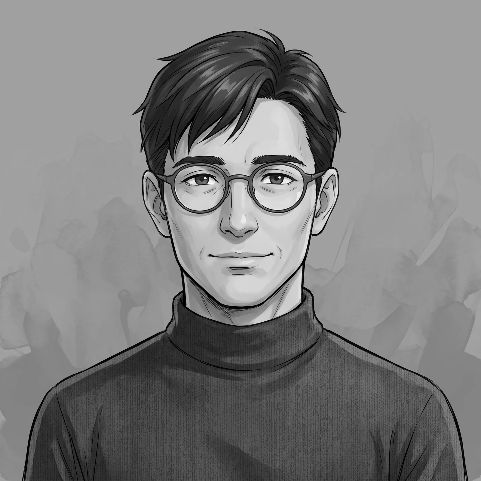 An original adult anime man with round glasses in a clean avatar composition