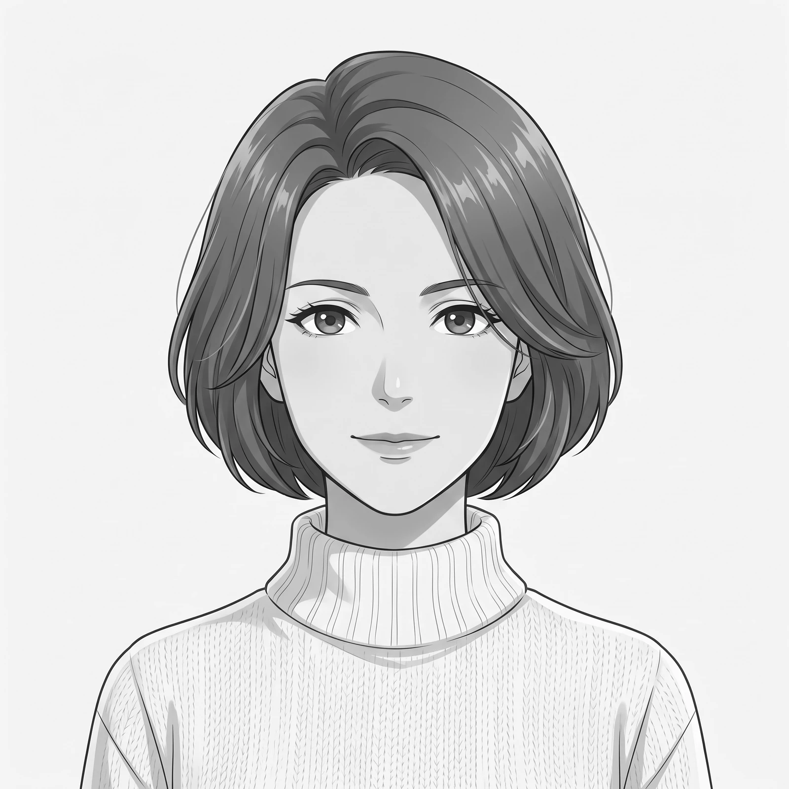 An original adult anime portrait prepared for a monochrome profile picture