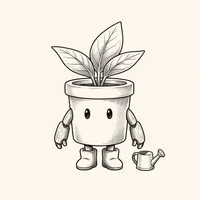 Original plant robot illustration in ink style