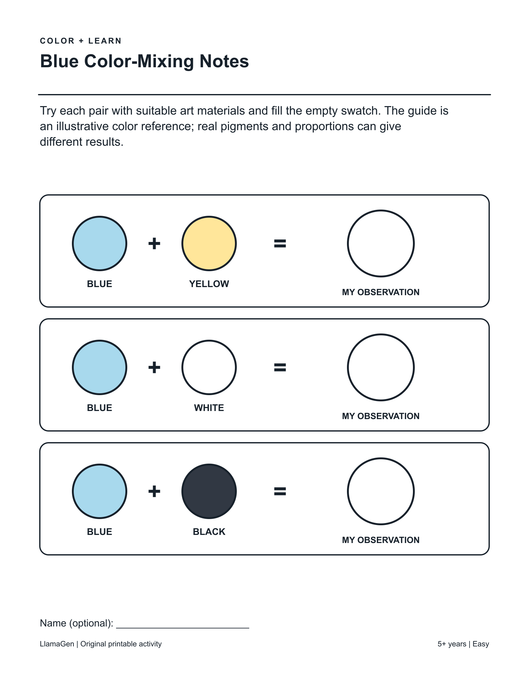 Notas de Mistura de Cores Azuis — página para colorir em preto e branco para impressão