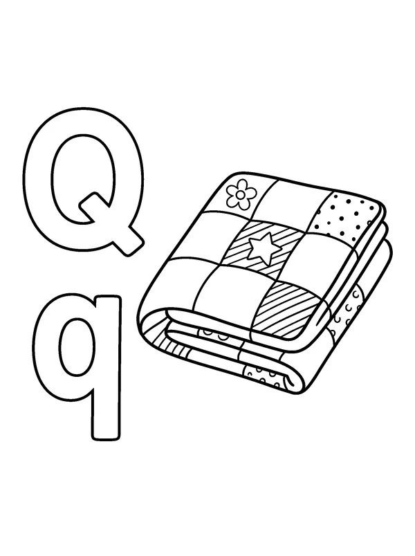 Letter Q and Quilt — printable black-and-white coloring sheet