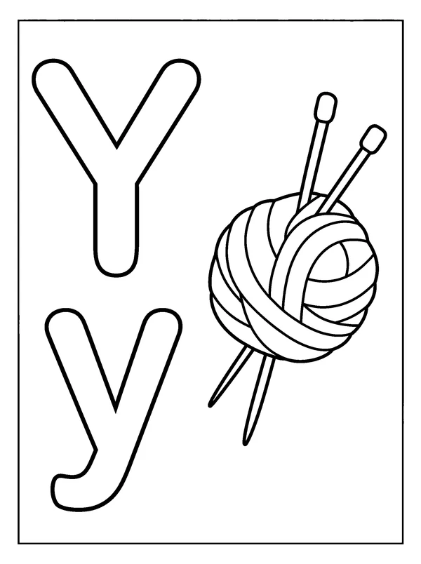 Letter Y and Yarn — printable black-and-white coloring sheet