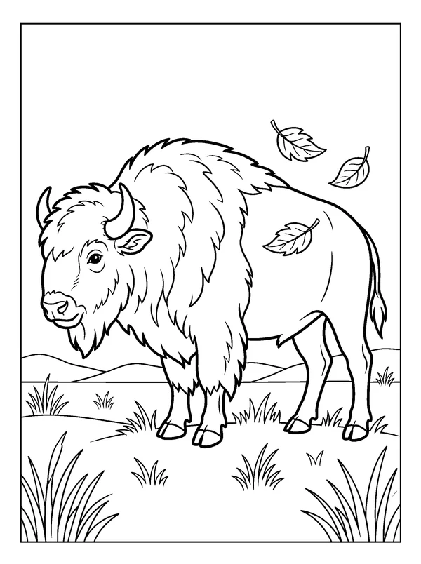 Bison on the Prairie — printable black-and-white coloring sheet