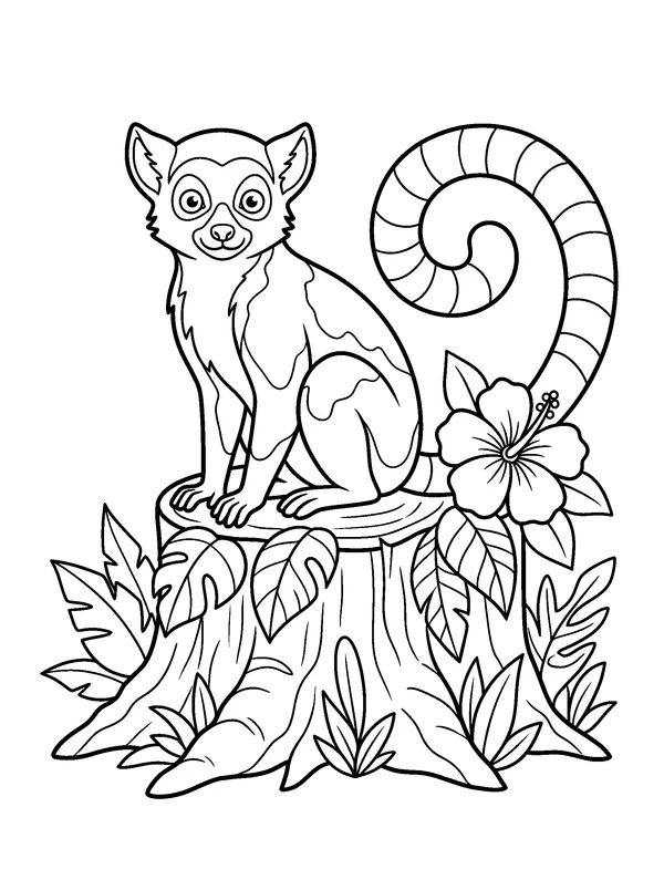 Lemur Leaf Seat — printable black-and-white coloring sheet