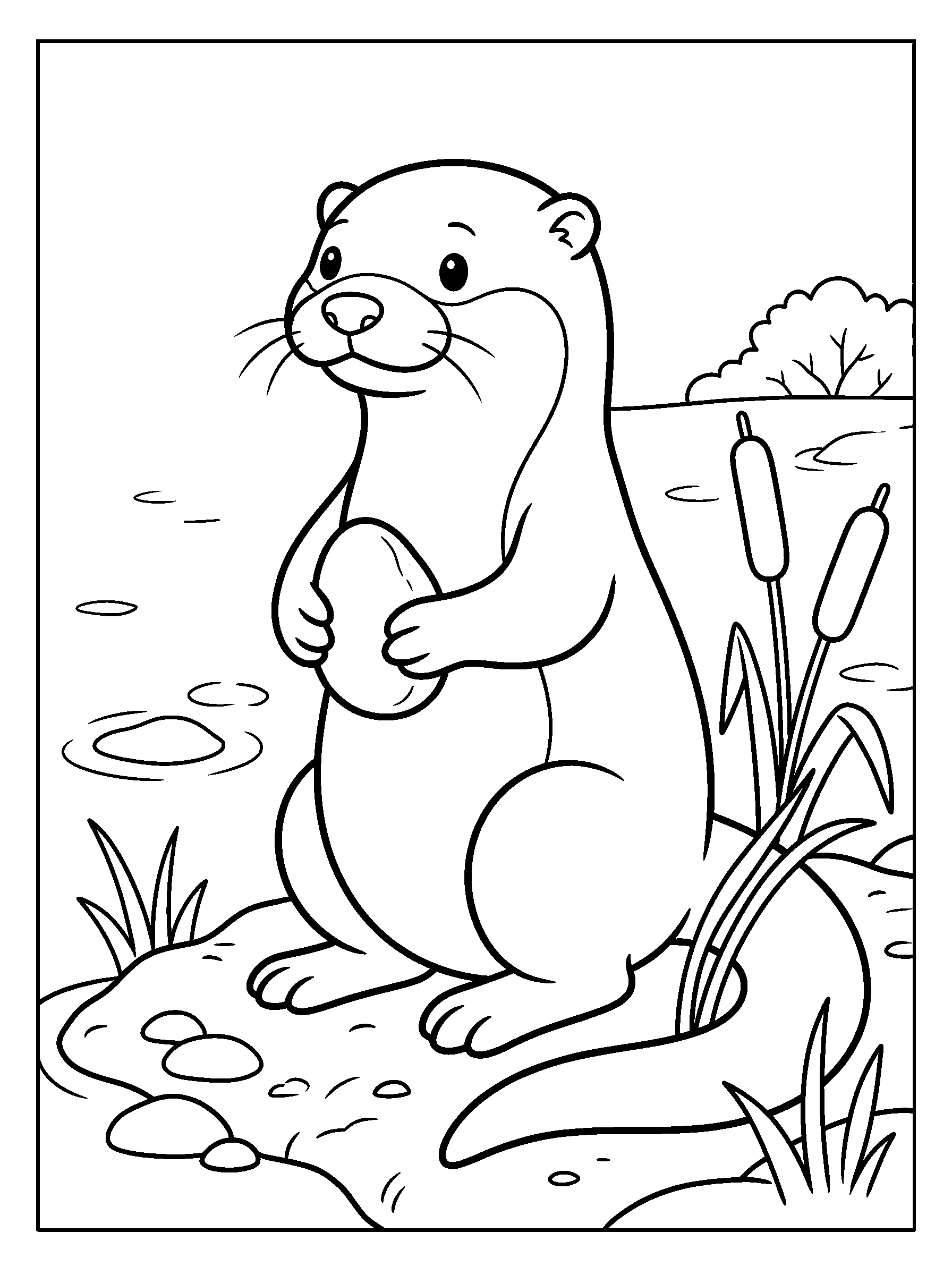 Otter and the Smooth Stone — full black-and-white printable coloring page