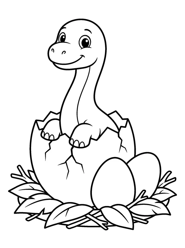 Baby Dinosaur Hatching — printable black-and-white coloring sheet