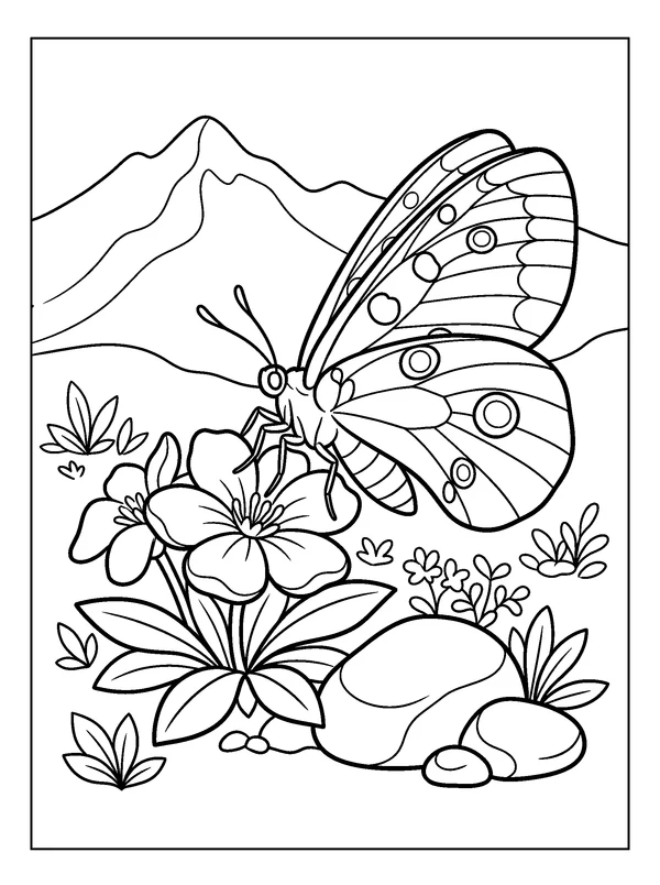 Apollo Alpine Visit — printable black-and-white coloring sheet