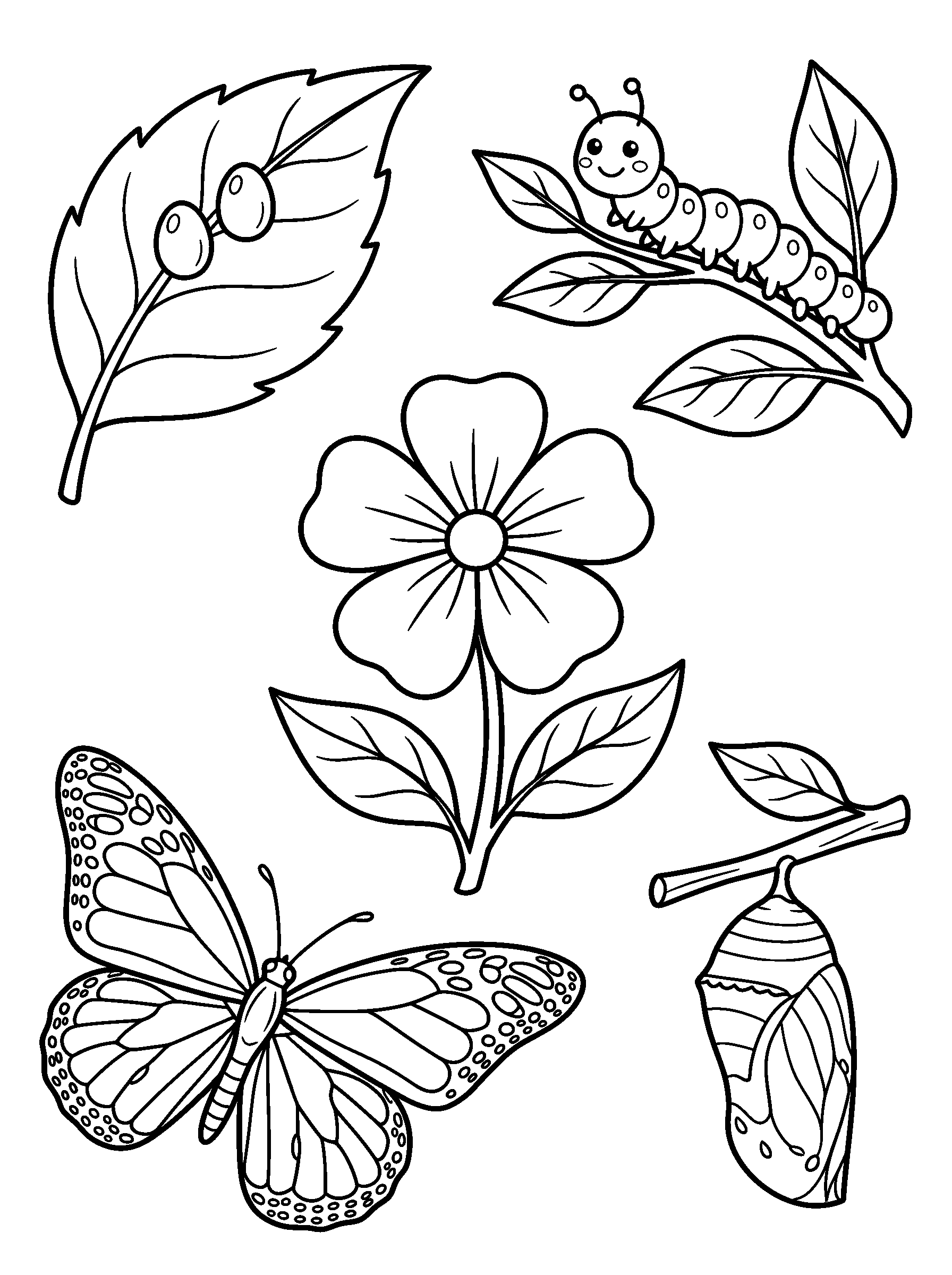 Butterfly Garden Journey — full black-and-white printable coloring page